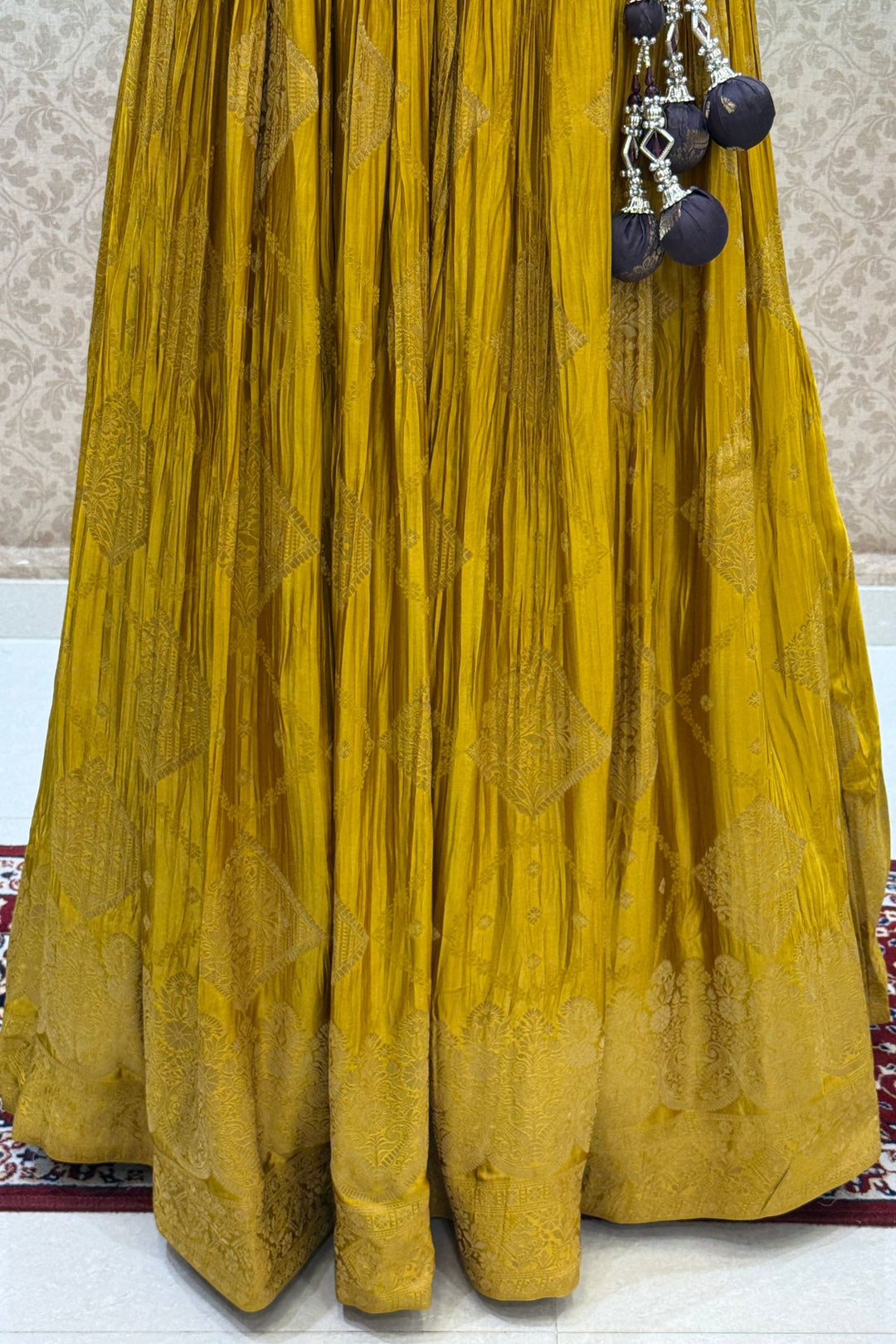 Yellow Beads, Zardozi, Stone, Zari and Sequins work Lehenga