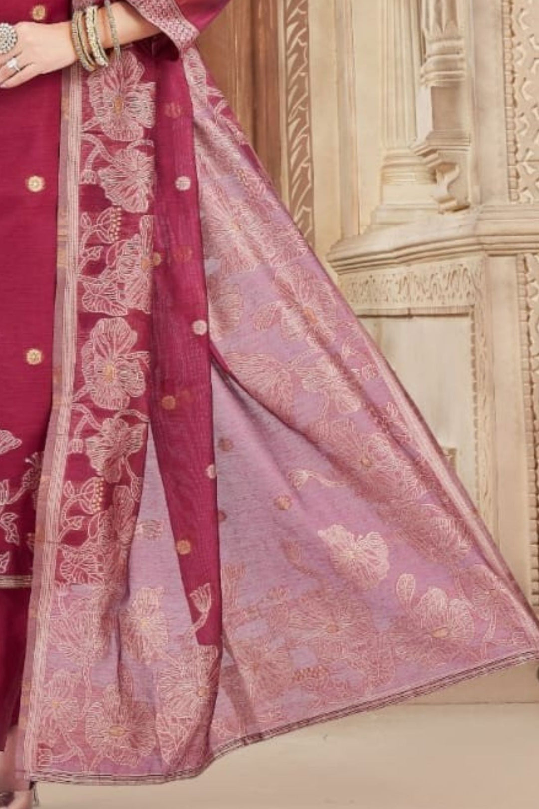 Magenta Zardozi, Sequins, Beads and Banaras work Straight Cut Salwar Suit