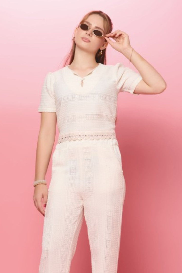 Cream Knitted Co-ord Set for Girls