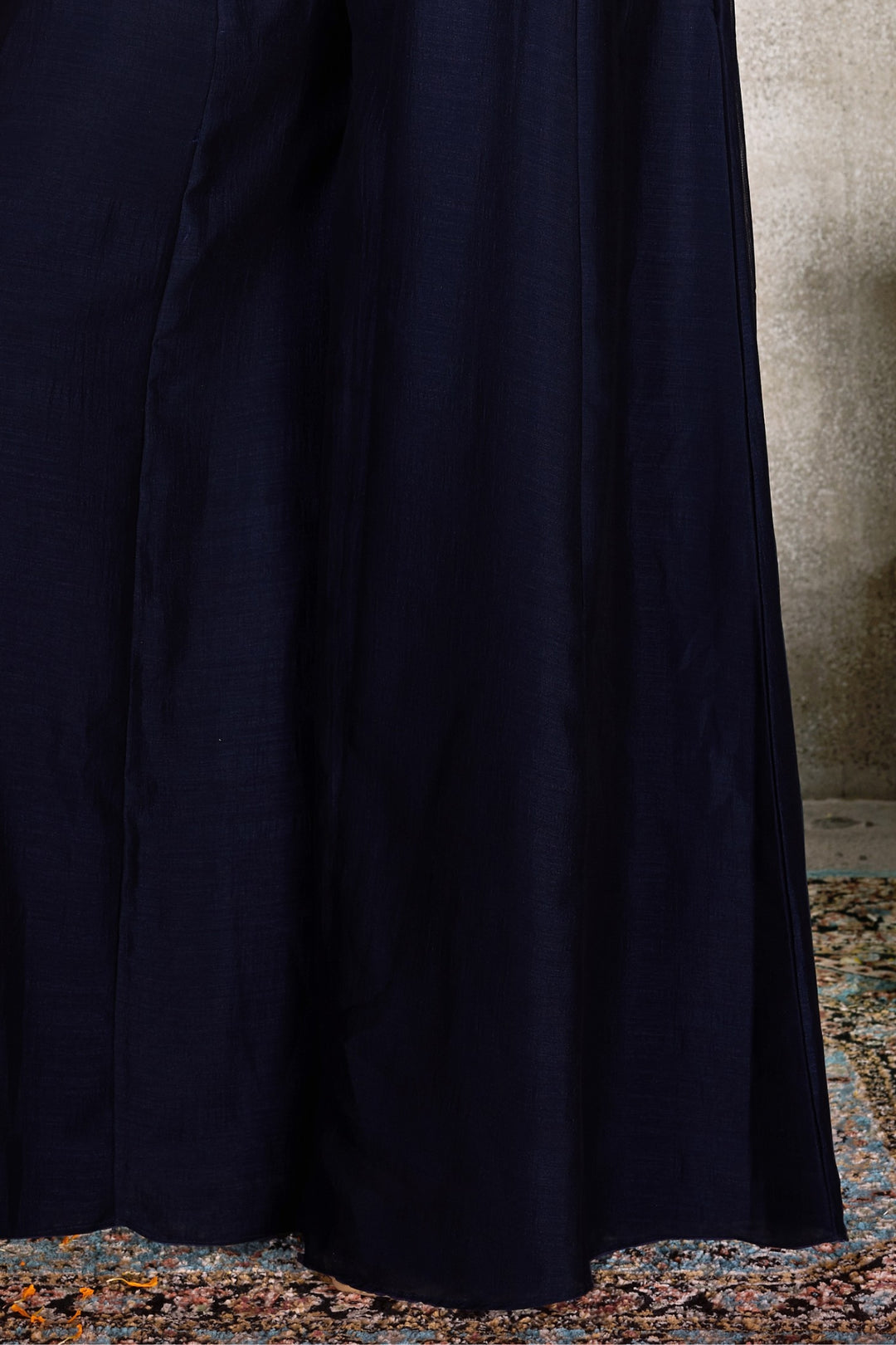 Navy Blue Multicolor Embroidery, Sequins and Zari work Palazzo Suit Set for Girls
