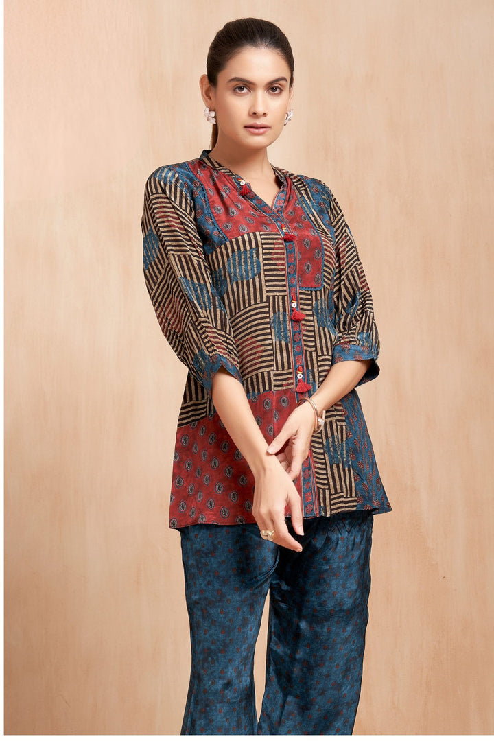 Navy Blue Ajrakh Print Cord Set