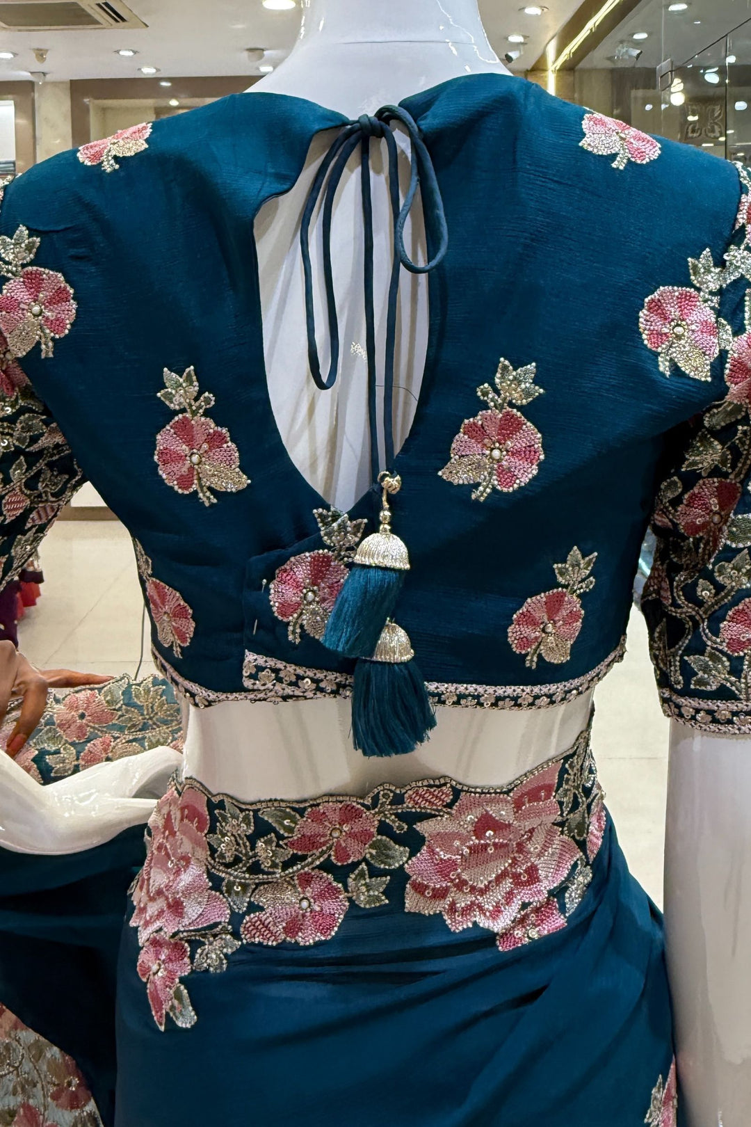 Peacock Green Embroidery, Sequins, Pearl and Zari work Saree