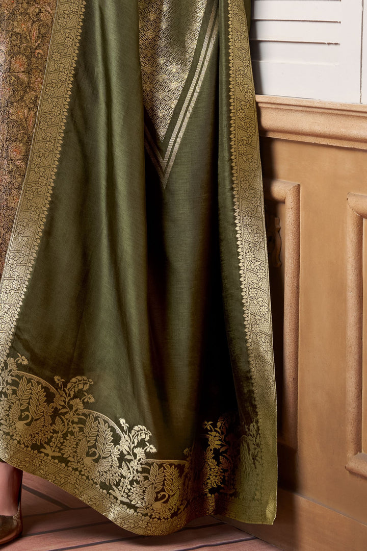 Bottle Green Brocade work Straight Cut Salwar Suit