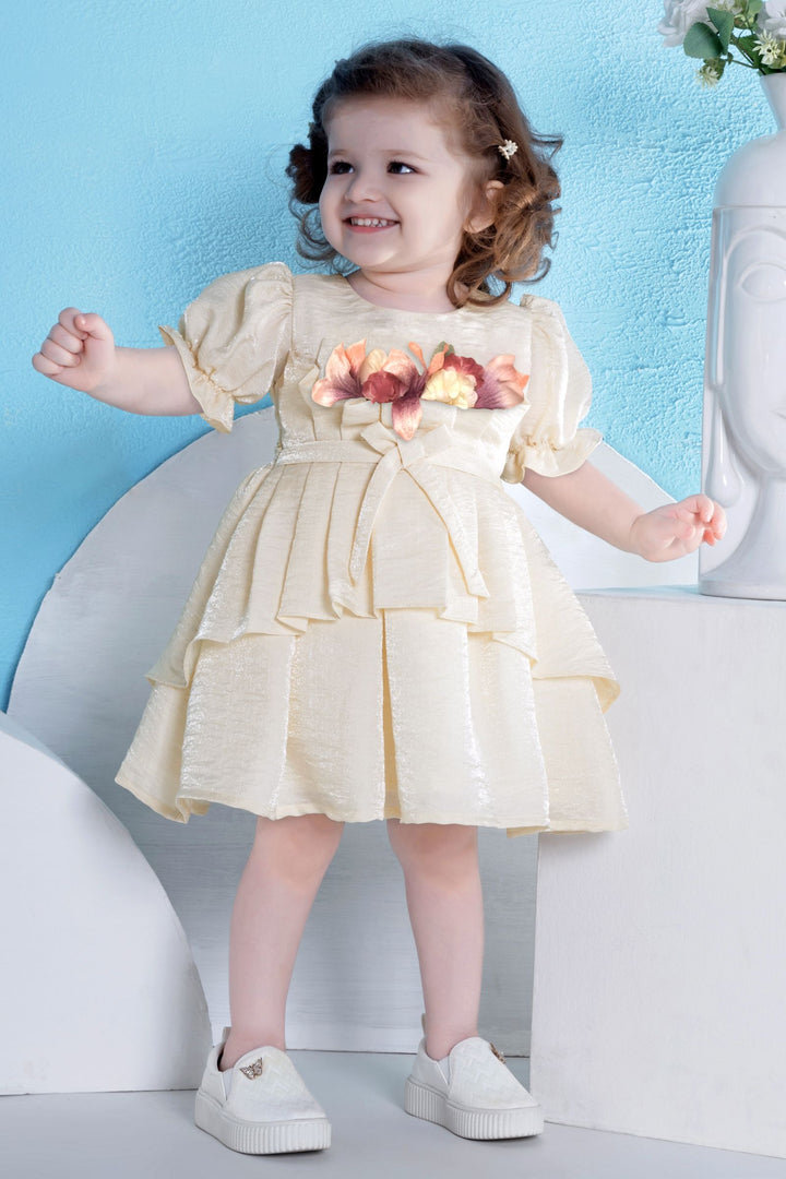 Cream Short Frock For Girls