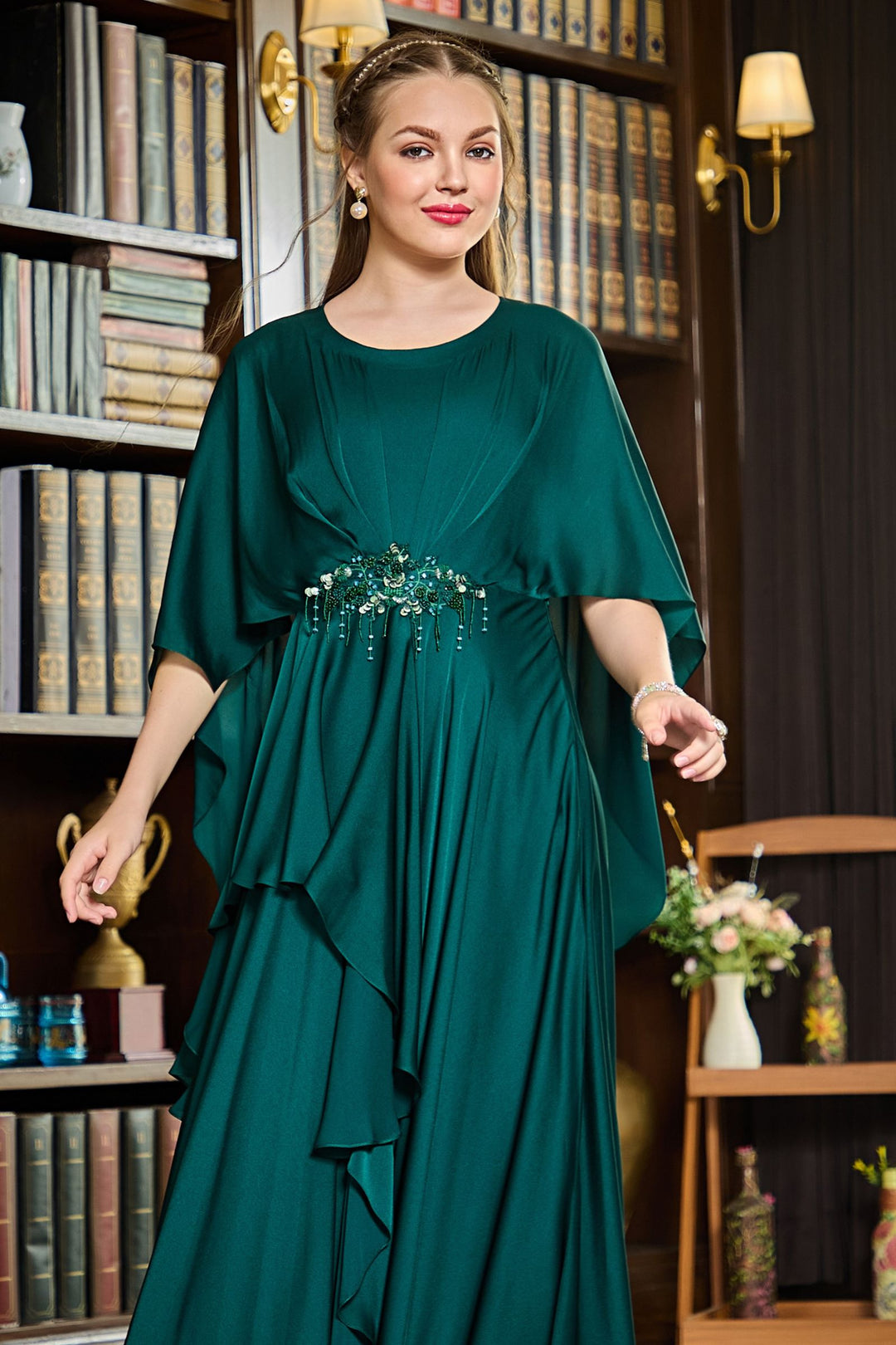 Bottle Green Beads, Thread and Sequins work Floor Length Kaftan Styled Anarkali Suit