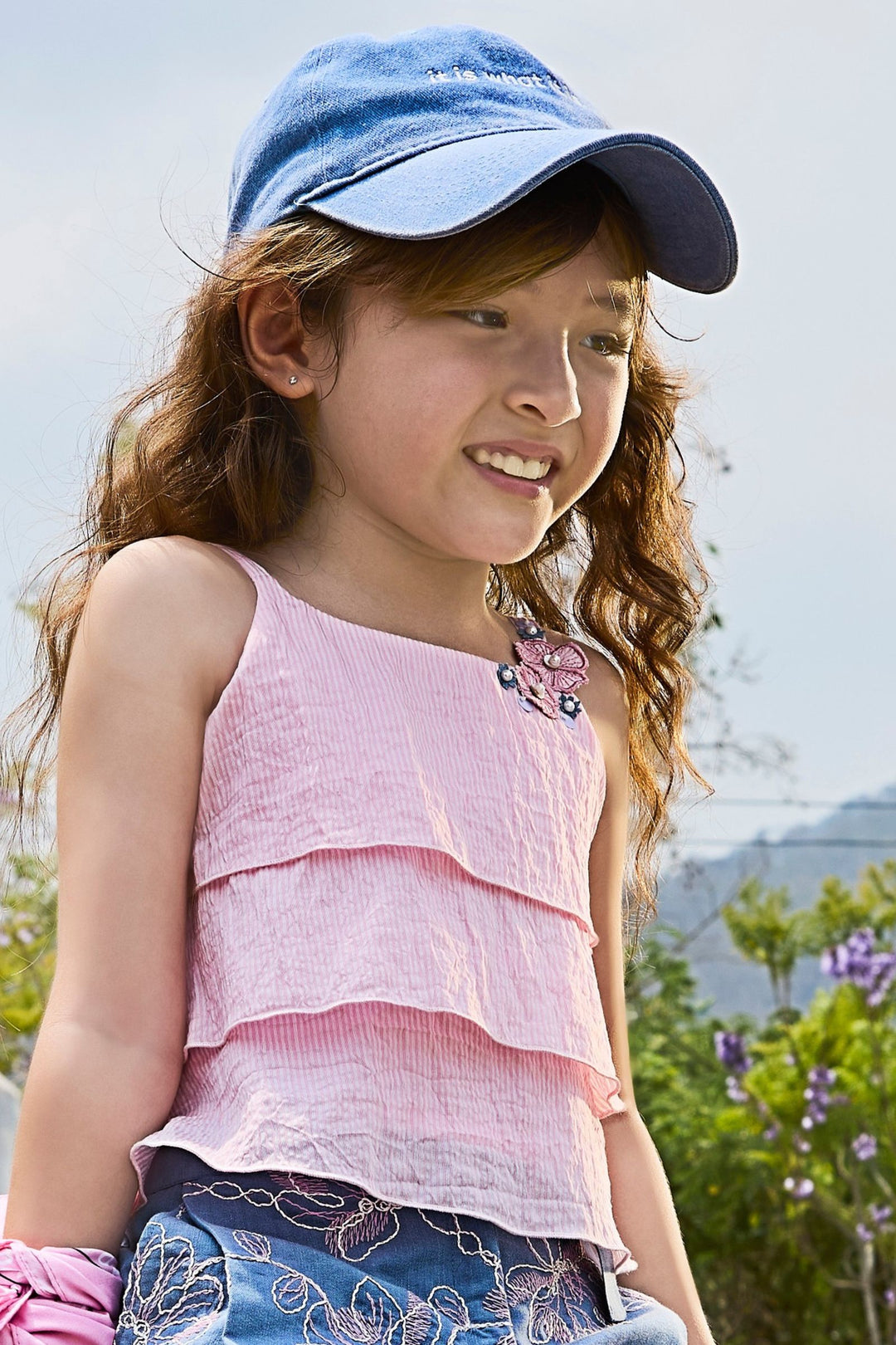 Pink with Blue Thread work Top and Shorts For Girls