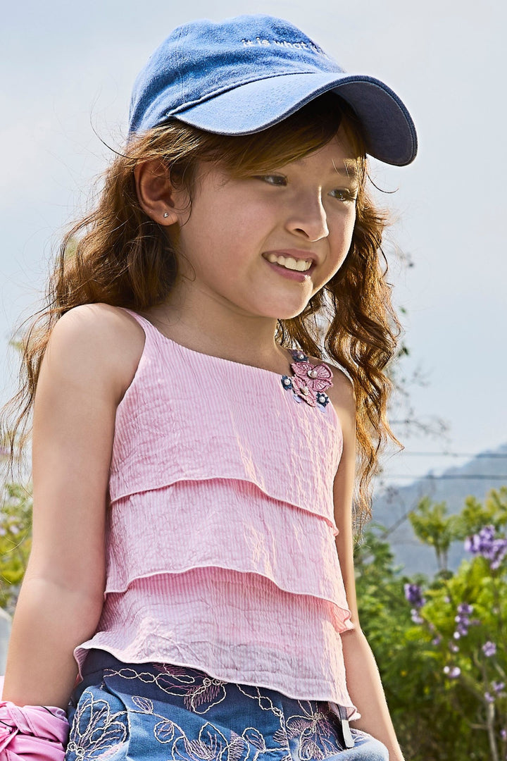 Pink with Blue Thread work Top and Shorts For Girls