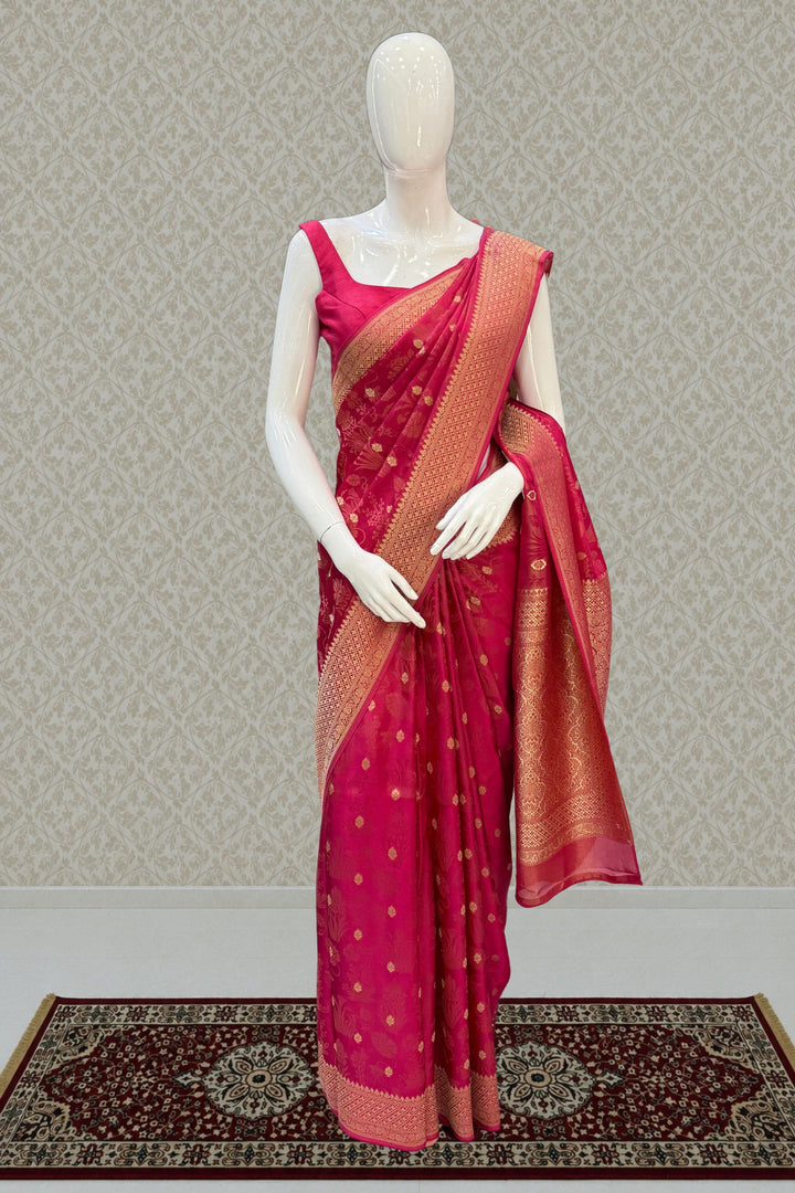 Rani Pink Banaras Zari work Saree