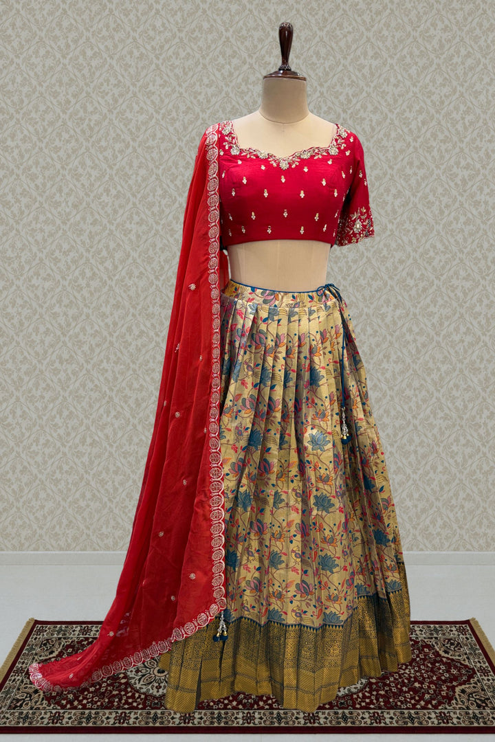 Designer Floral Banarasi Lehenga Set in Rani Pink and Gold