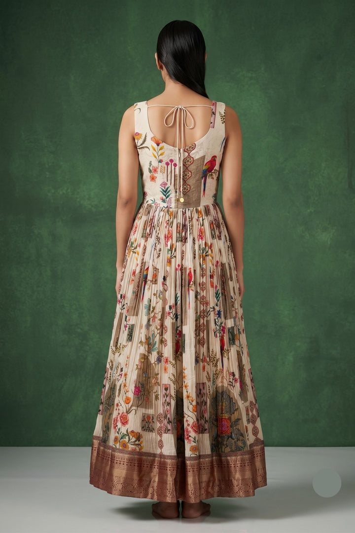 Cream Mirror, Zardozi, Zari and Banaras work with Digital Print Floor Length Anarkali Suit