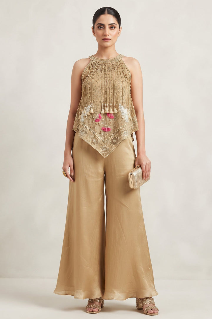 Chiku Indo-Western Styled Sequins, Beads, Zari and Embroidery work Palazzo Set