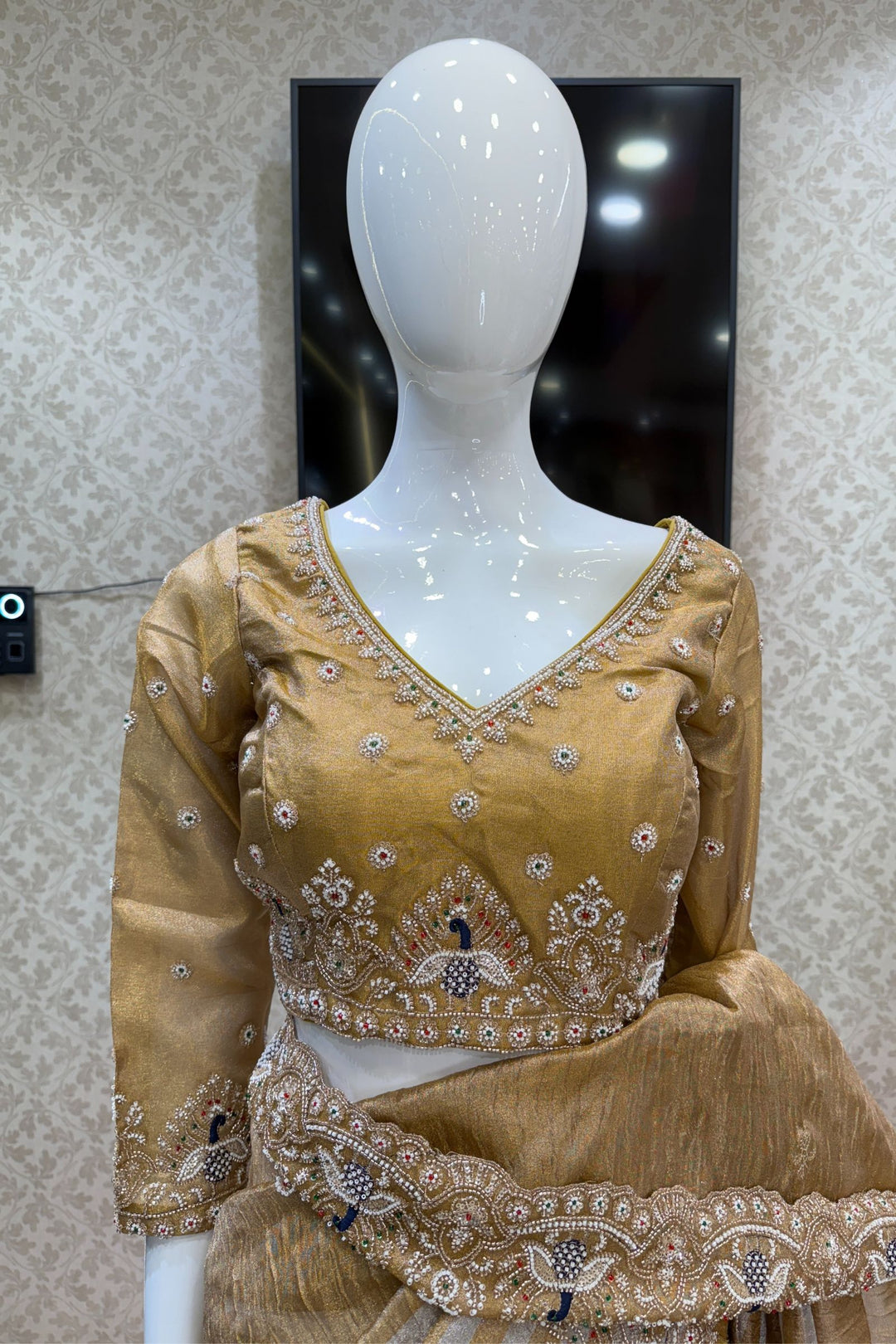 Gold Beads, Sequins, Zari and Thread work Saree