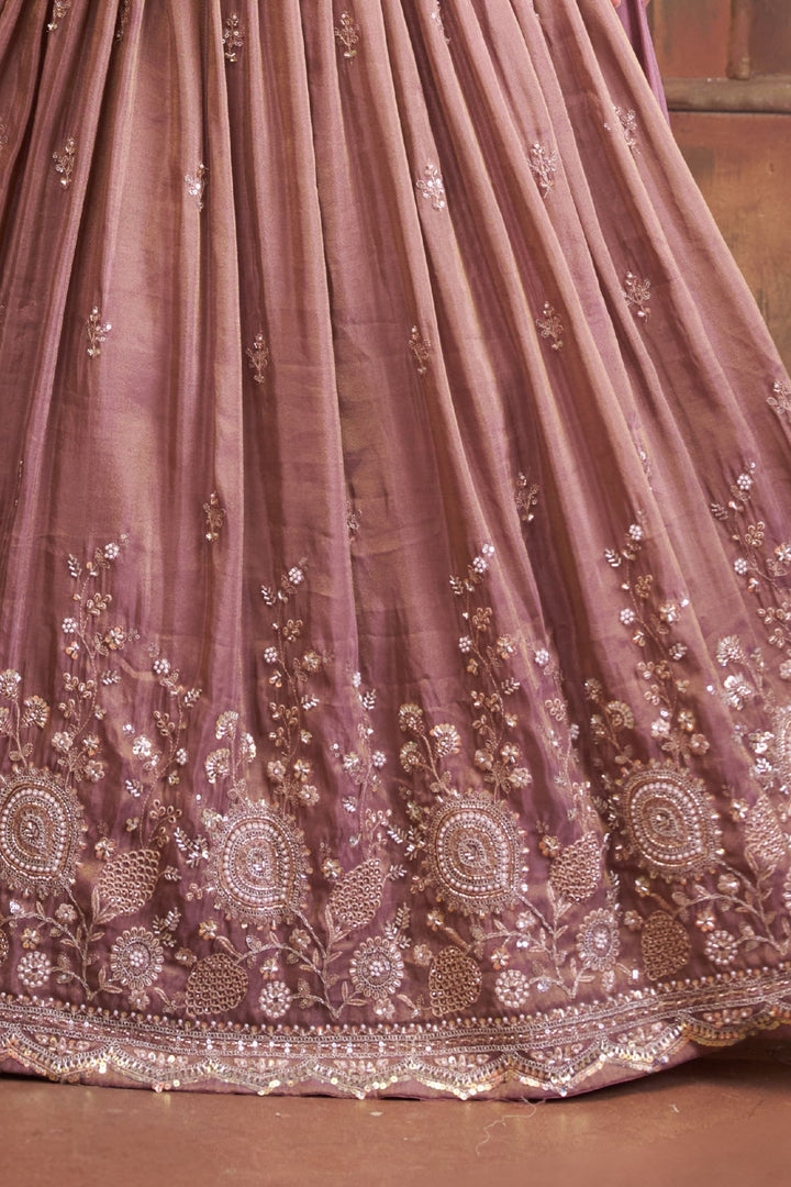 Onion Pink Beads, Pearl and Sequins work Peplum Style Lehenga