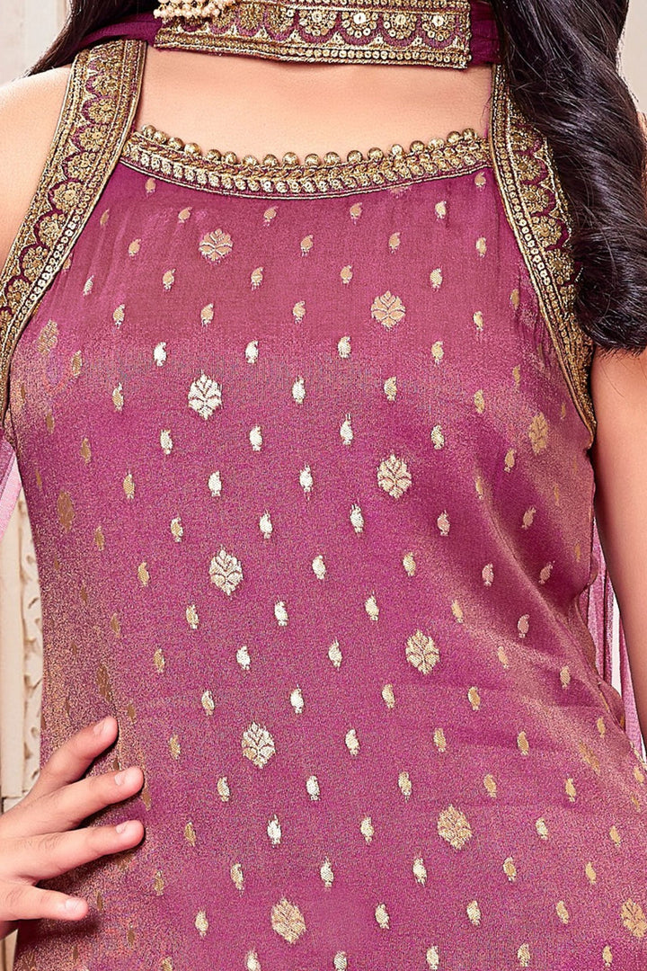 Purple Sequins and Zari work Palazzo Suit Set for Girls