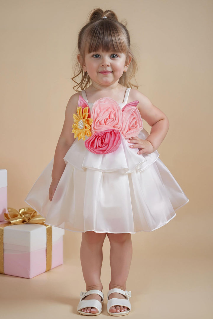 White Partywear Short Frock for Girls
