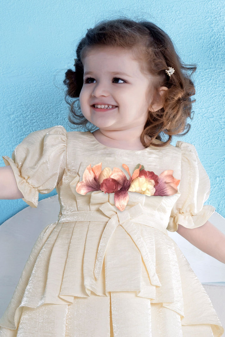 Cream Short Frock For Girls