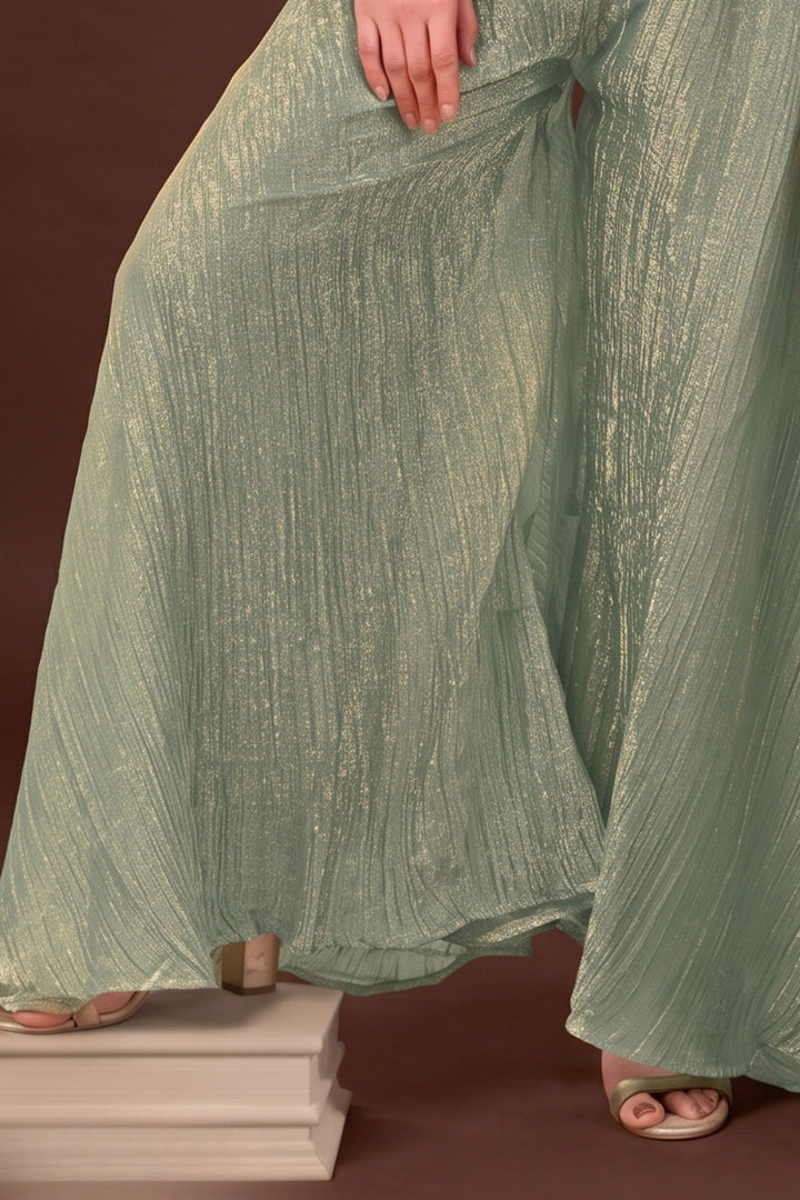 Sea Green Beads and Stone work Palazzo Set