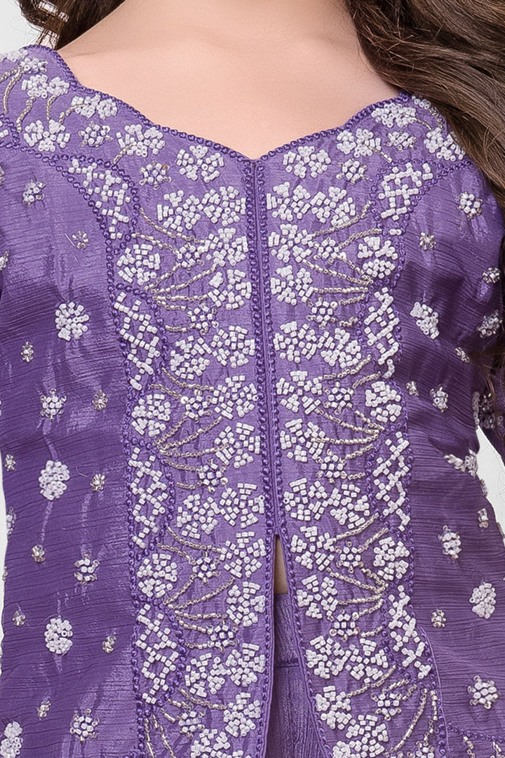 Lavender Beads work Palazzo Suit Set for Girls