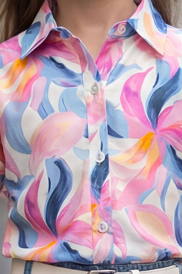Cream with Multicolor Digital Print Top and Blue Shorts For Girls