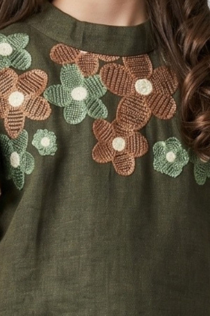 Dark Green Embroidery work Top and Palazzo Set for Girls