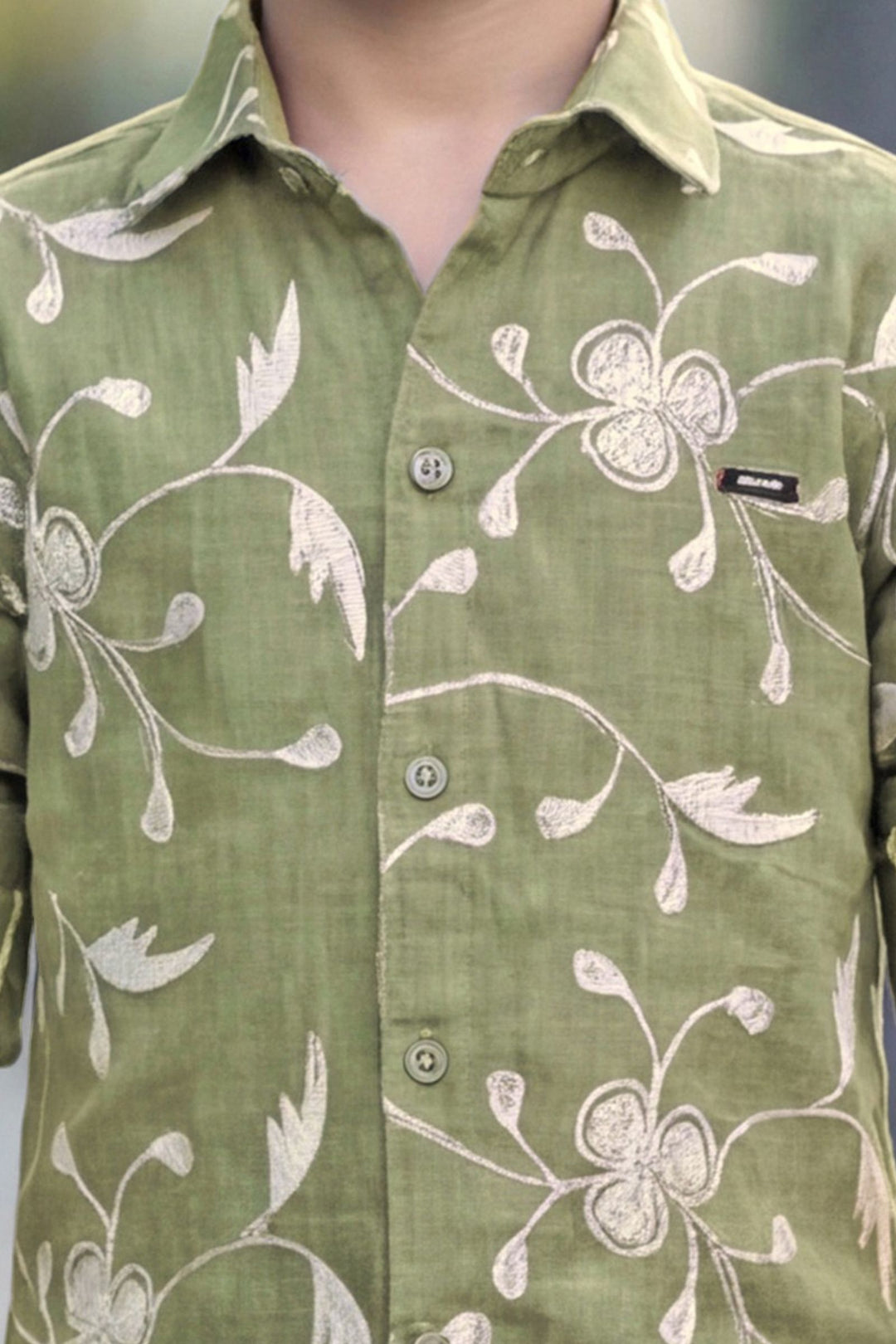 Green Embroidery work Shirt and Navy Blue Pant Set for Boys