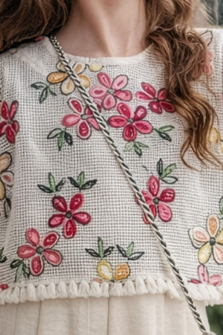 Cream Embroidery work Top and Palazzo Set for Girls