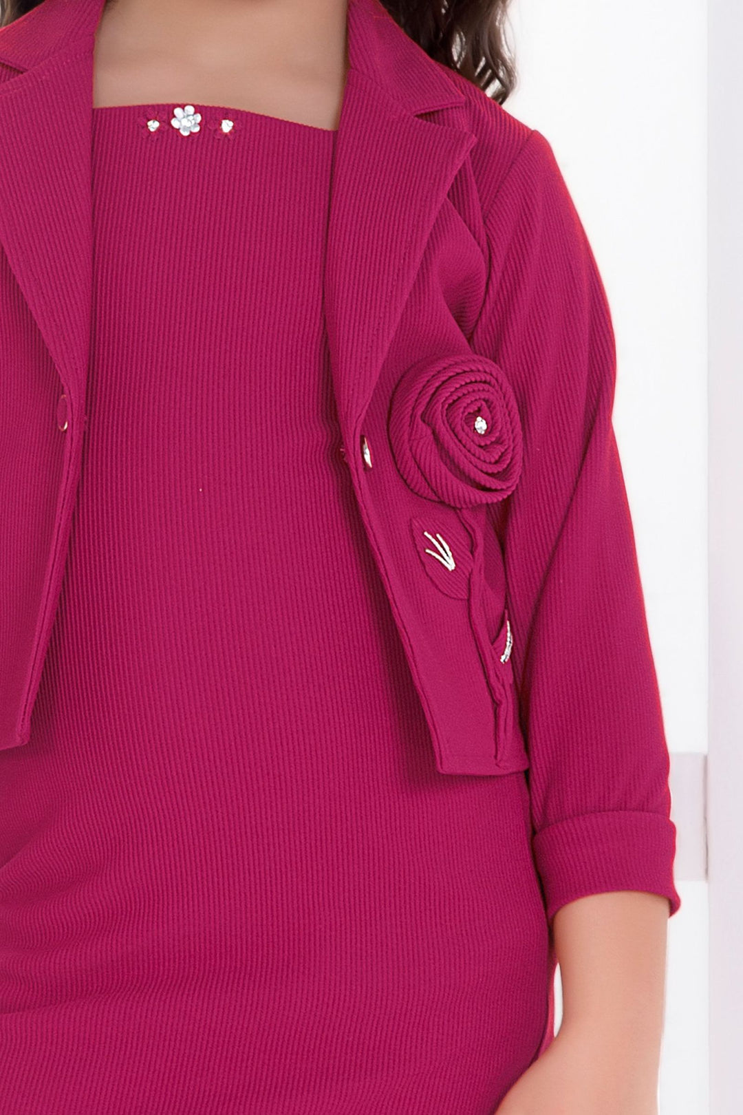 Pink Jacket Styled Short Frock For Girls