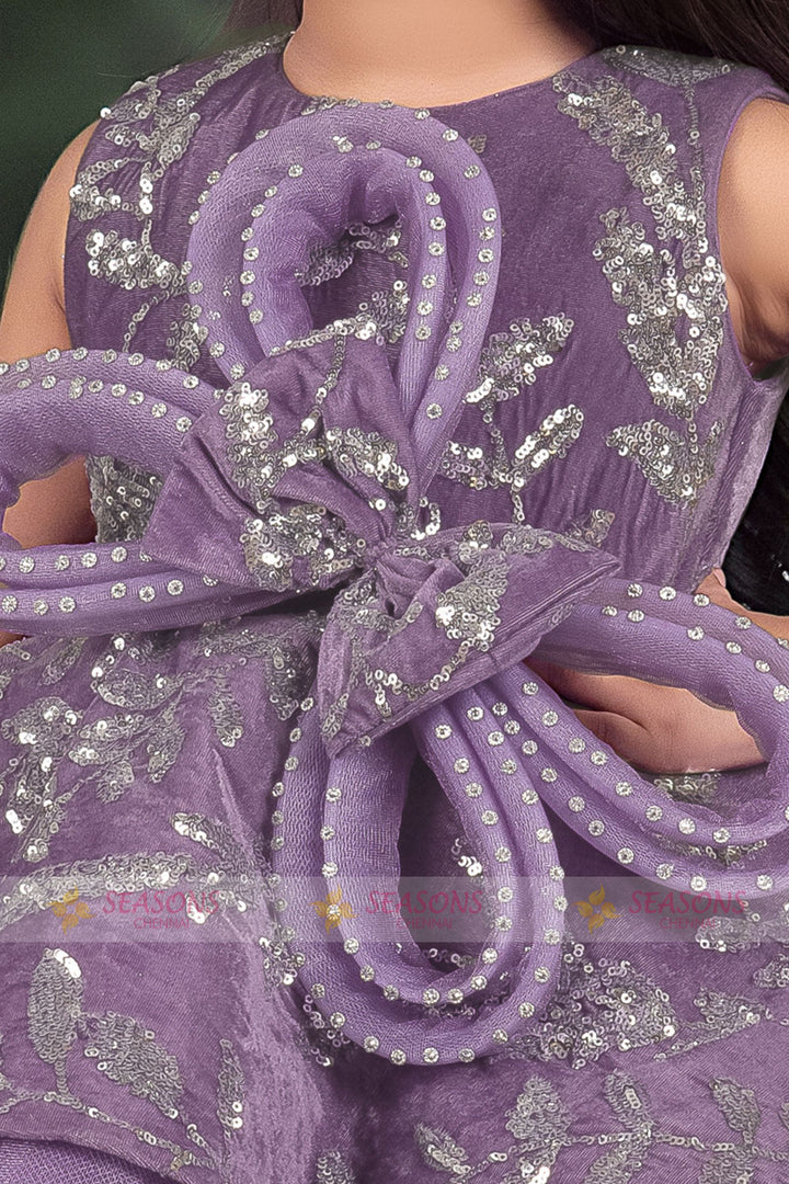 Purple Sequins work Long Party Gown for Girls