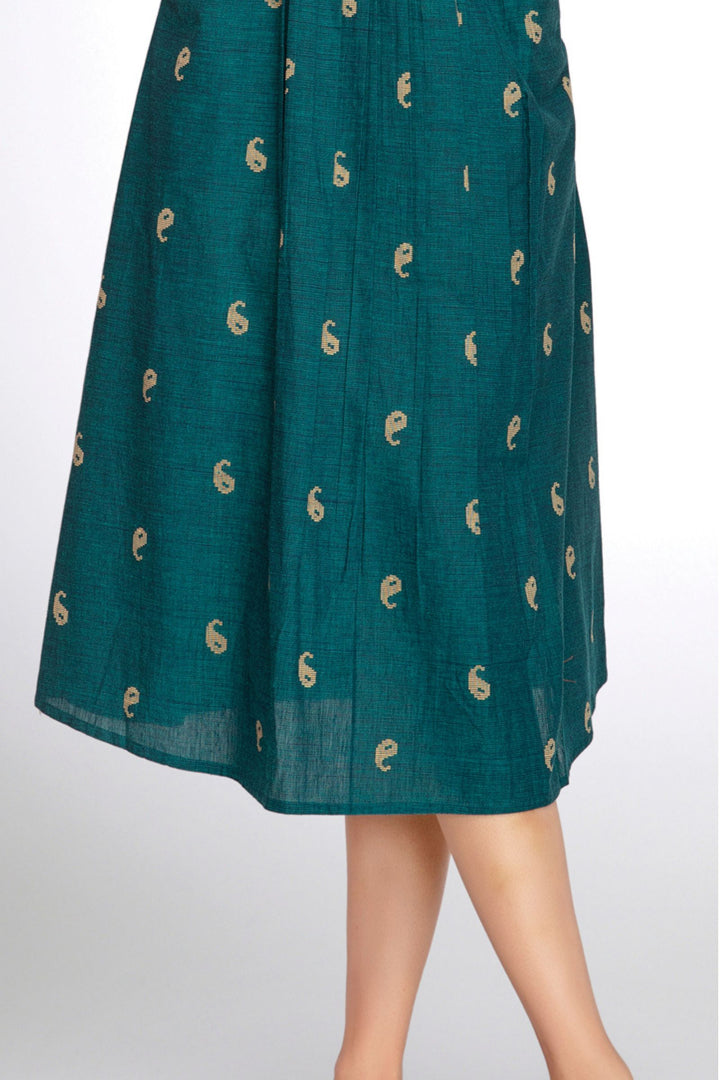 Peacock Blue Embroidery and Mirror work A-Line Cut Calf Length Kurti