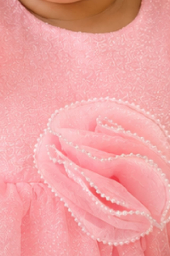 Baby Pink Blushing Ruffle Sleeve Partywear Short Frock for Girls