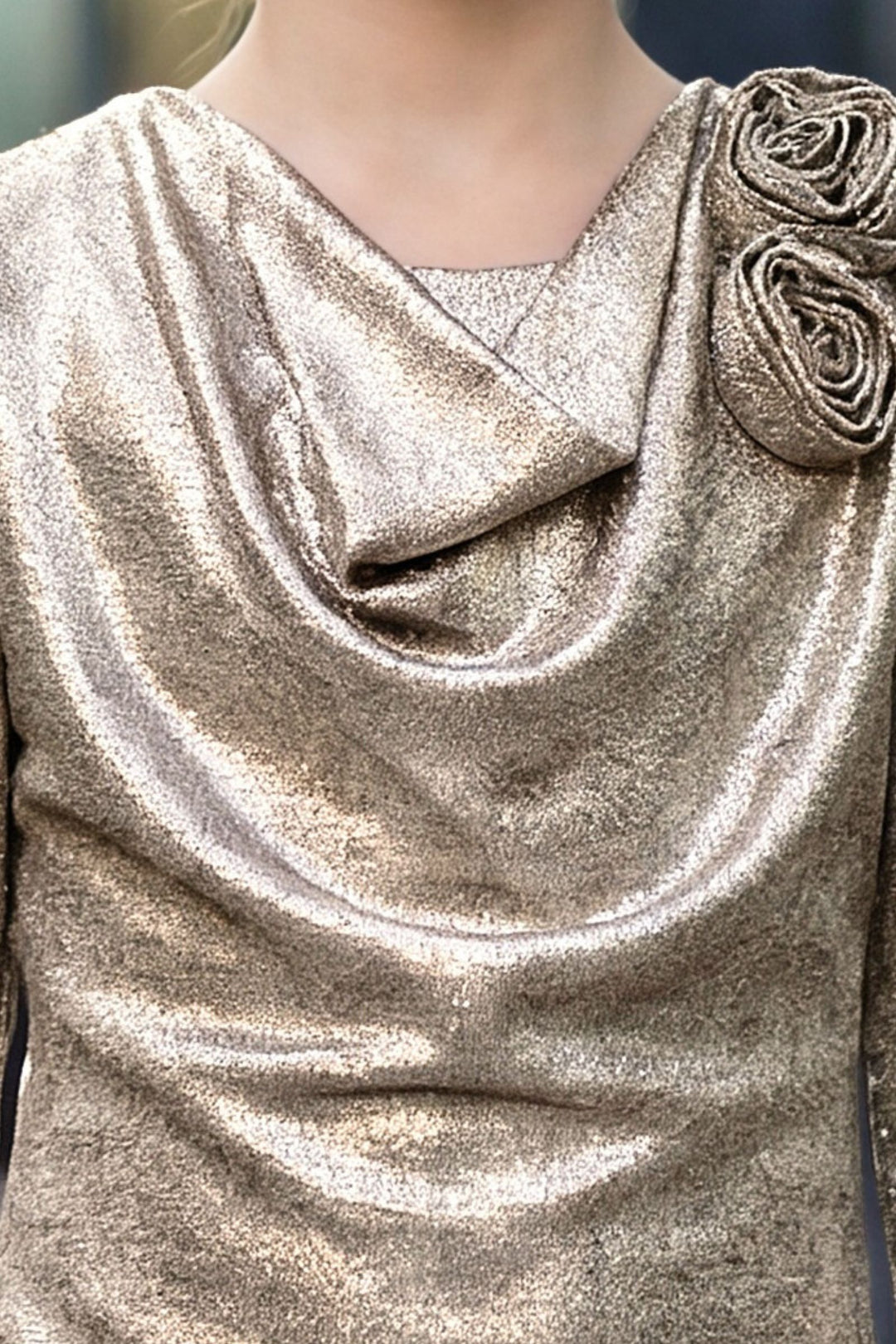 Metallic Gold Partywear Short Frock for Girls with Belt