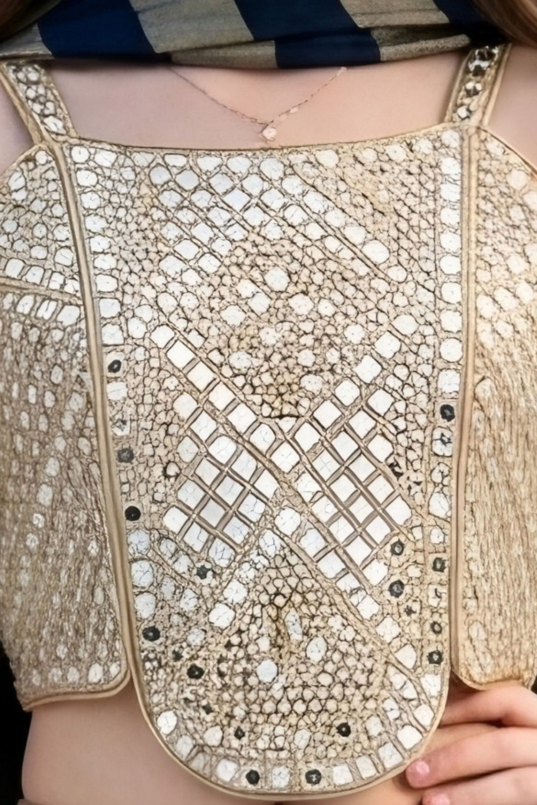 Beige with Gold Mirror and Zari work Lehenga Choli for Girls