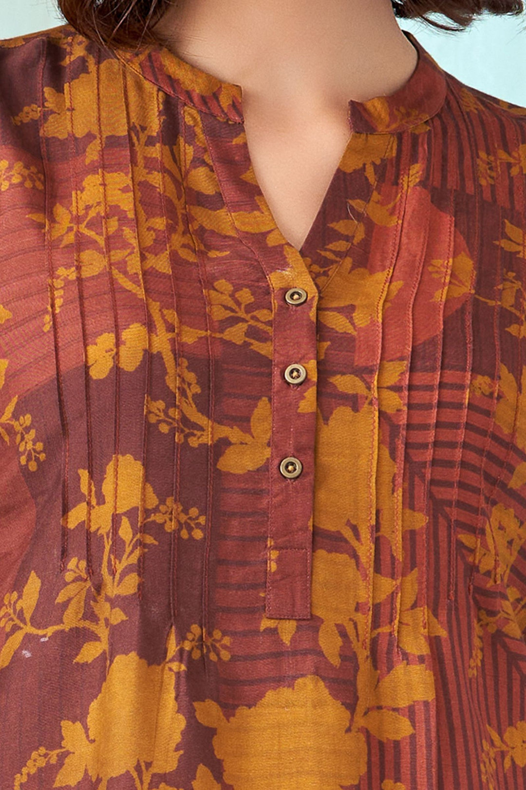 Brown Multicolor Digital Print Short Kurti