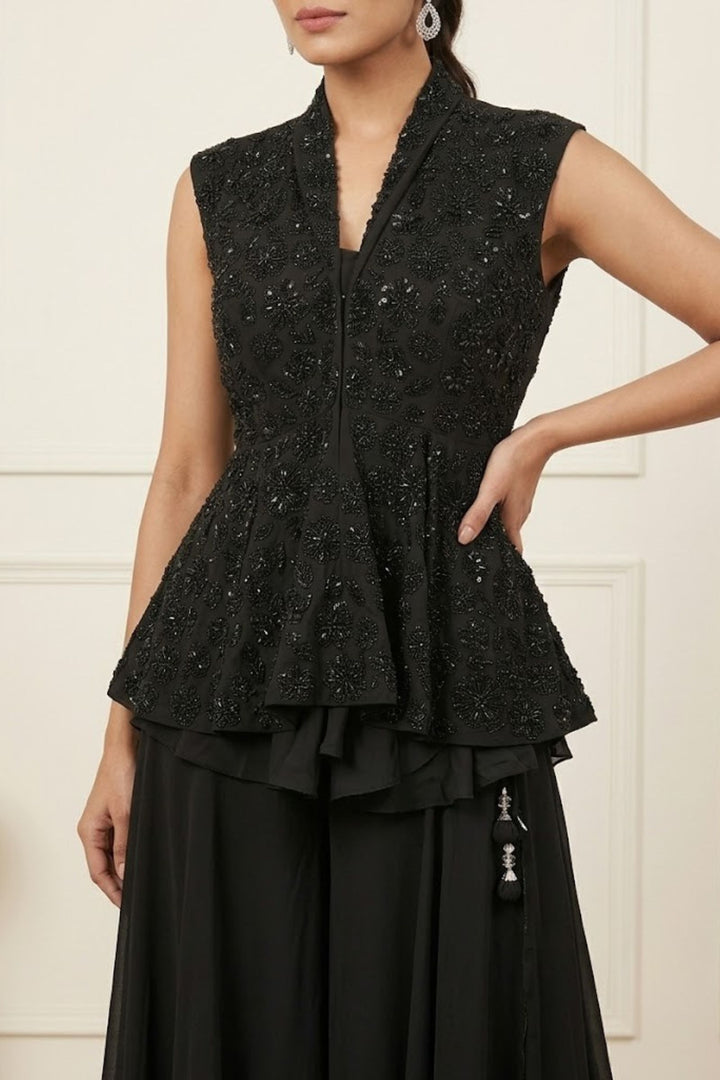 Black Beads and Sequins work Jacket Styled Lehenga