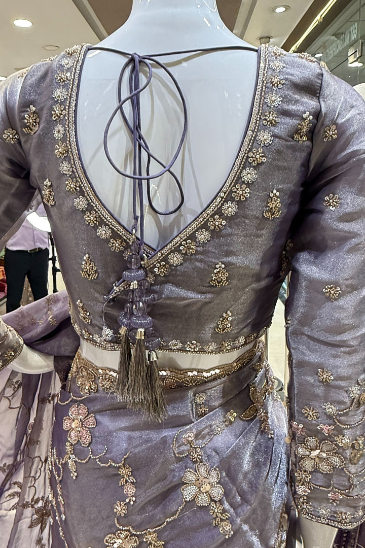 Light Purple Sequins, Beads, Zari and Pearls work Saree