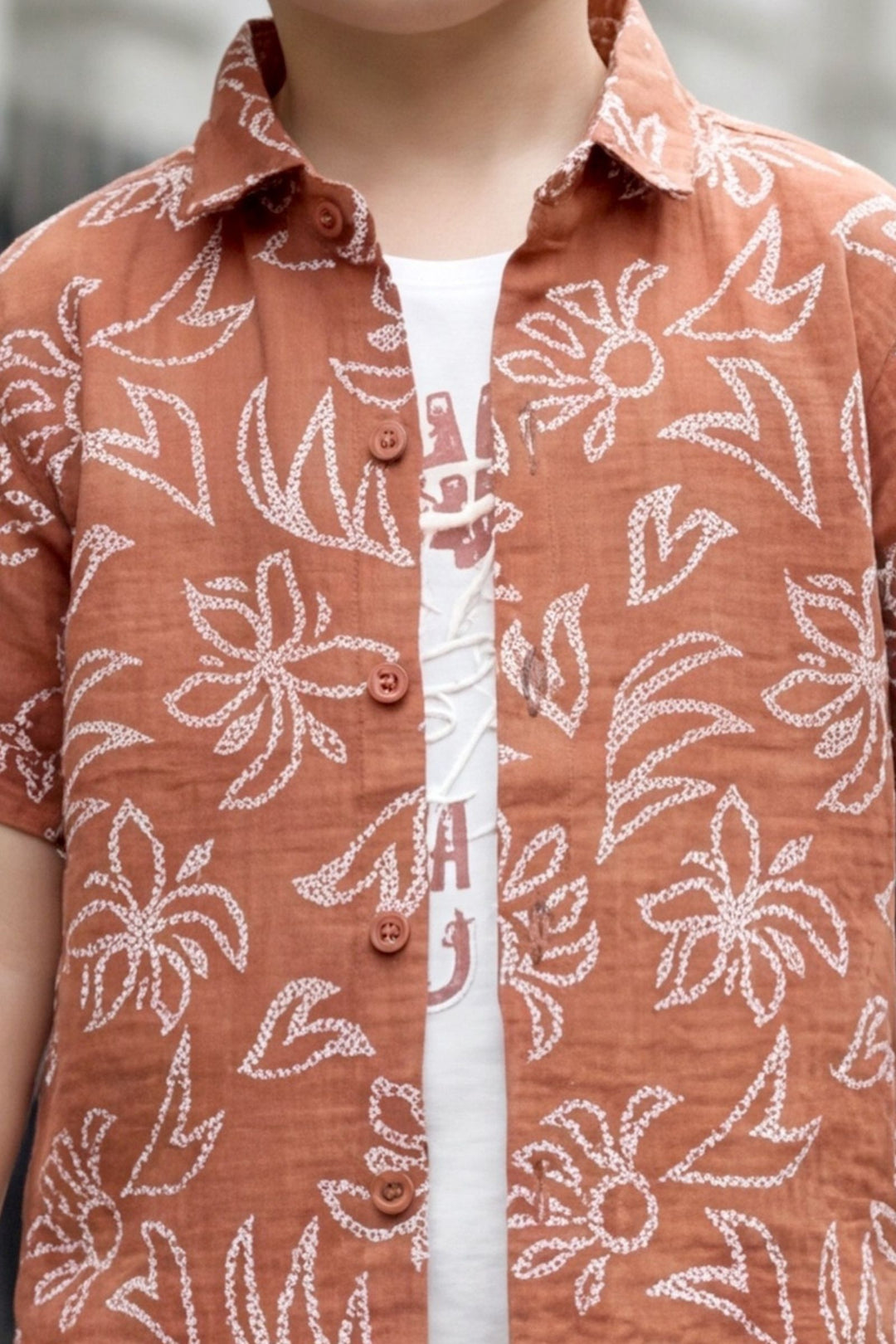 Rust with White Printed Boys Co-Ord Set
