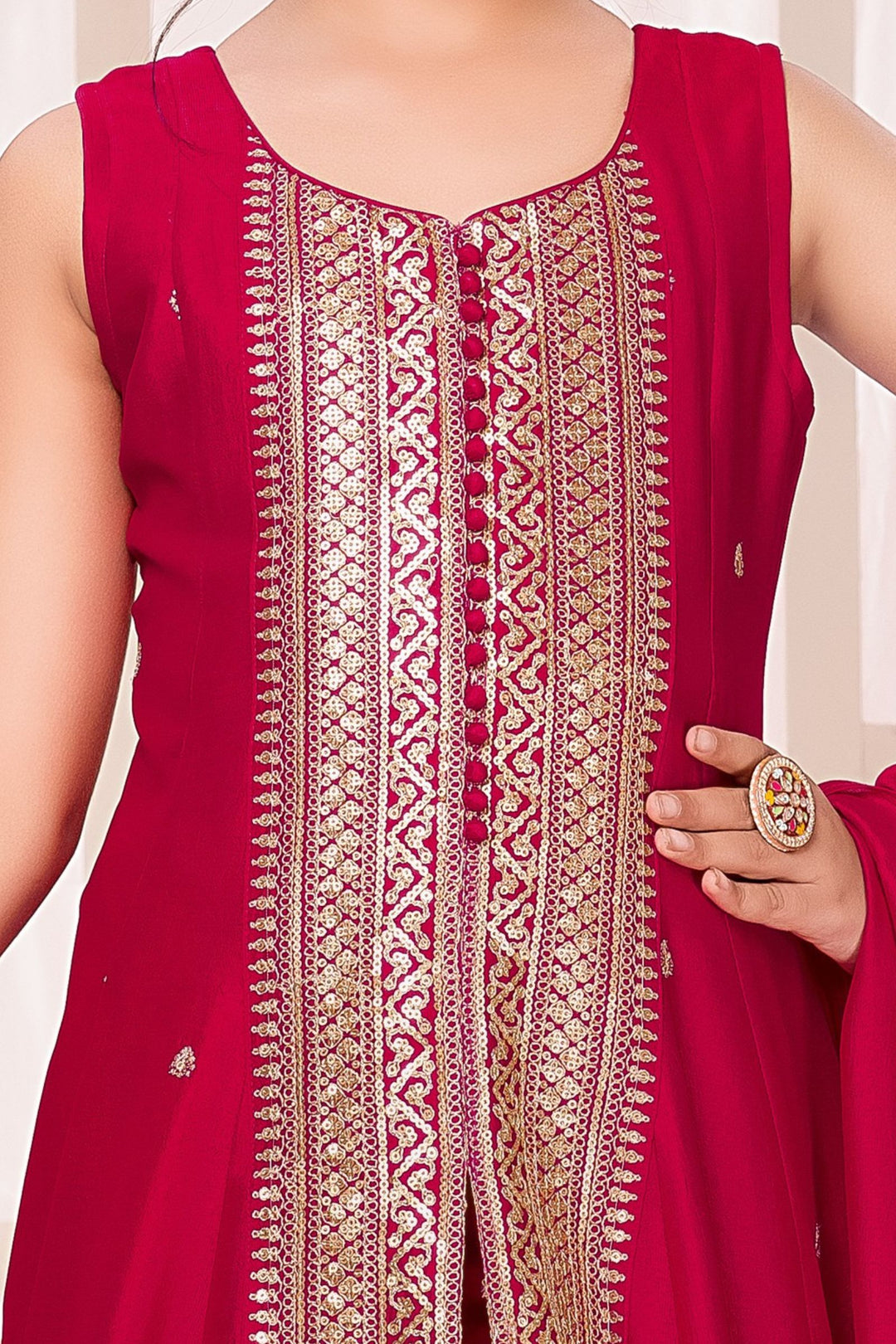 Rani Pink Sequins and Zari work Salwar Suit for Girls