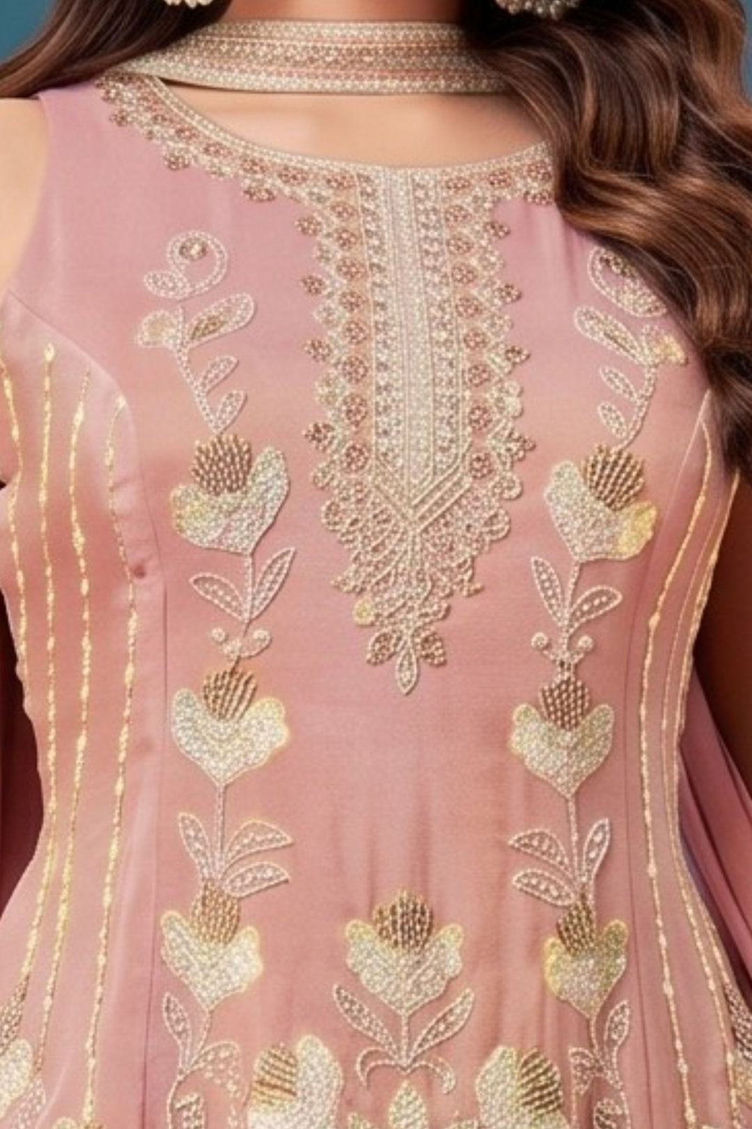 Baby Pink Beads and Sequins work Palazzo Salwar Suit