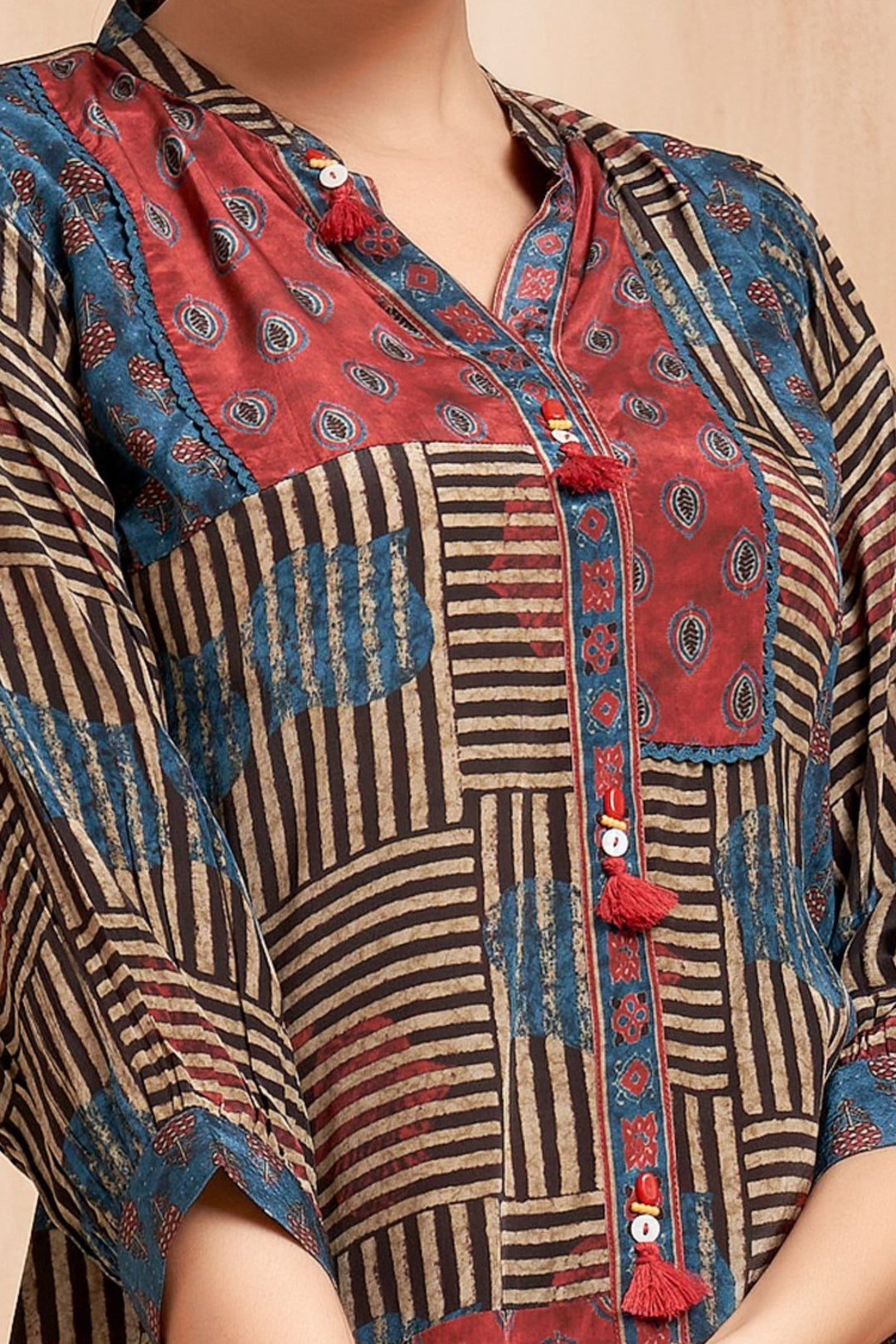 Navy Blue Ajrakh Print Cord Set