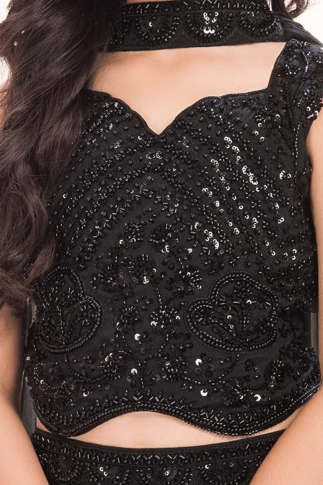 Black Beads and Sequins work Palazzo Suit Set for Girls
