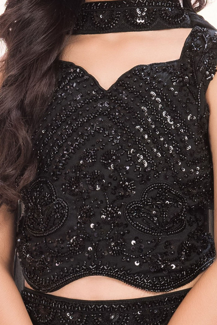 Black Beads and Sequins work Palazzo Suit Set for Girls