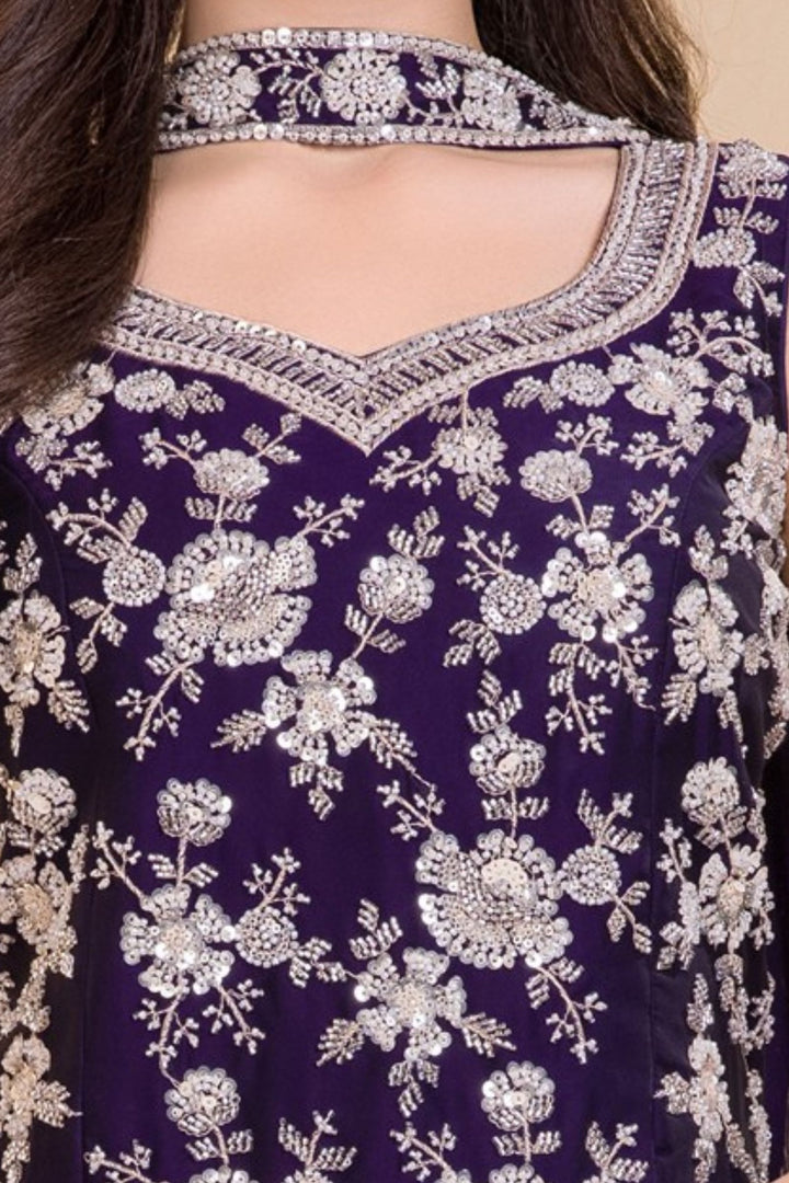 Wine Beads and Sequins work Palazzo Suit Set for Girls