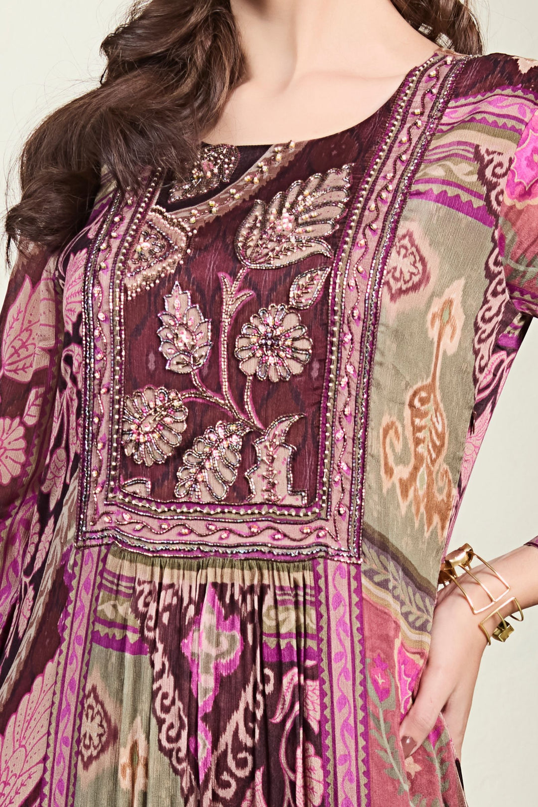 Multicolor Digital Print and Beads work Floor Length Anarkali Suit