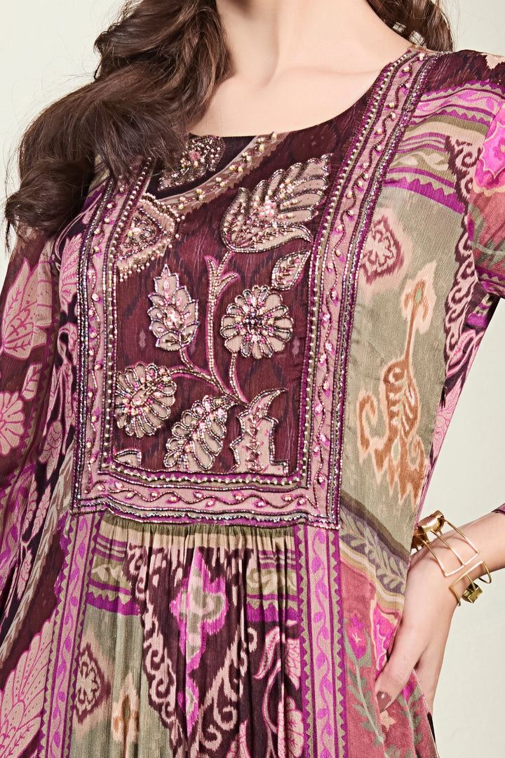 Multicolor Digital Print and Beads work Floor Length Anarkali Suit