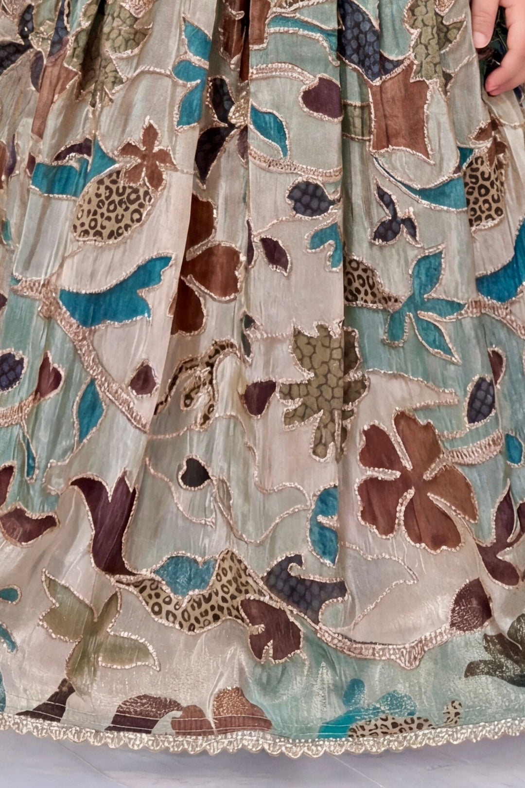 Multicolor Digital Print, Zari, Sequins, Beads and Stone work Lehenga Choli for Girls