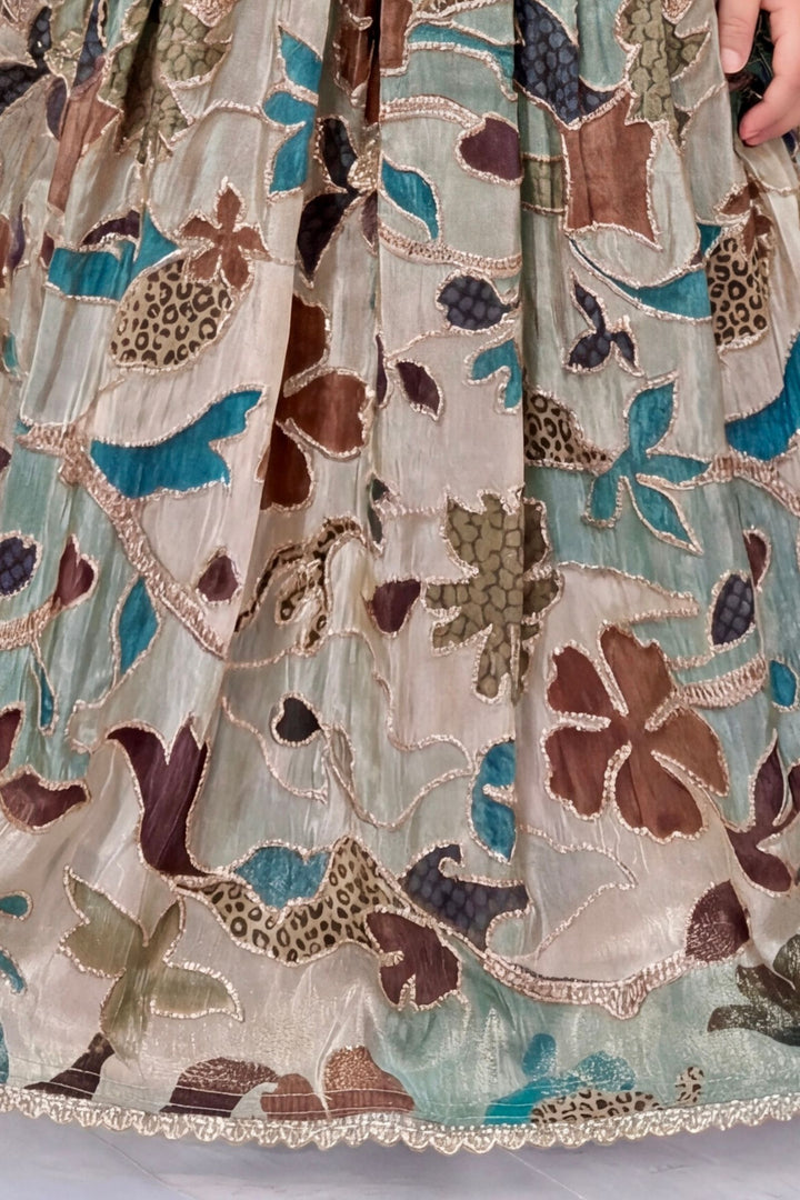 Multicolor Digital Print, Zari, Sequins, Beads and Stone work Lehenga Choli for Girls