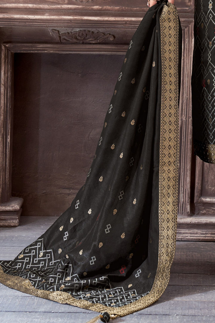 Black Banaras, Beads, Zardozi and Jacquard work Straight Cut Salwar Suit