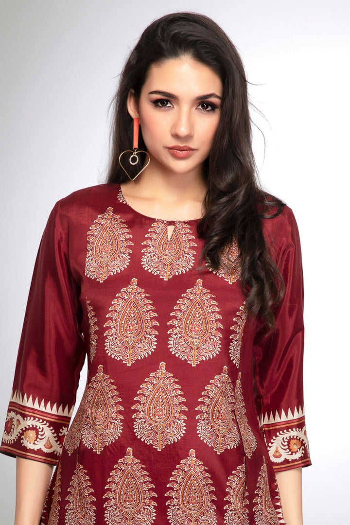Maroon Paisley Print Short Kurti