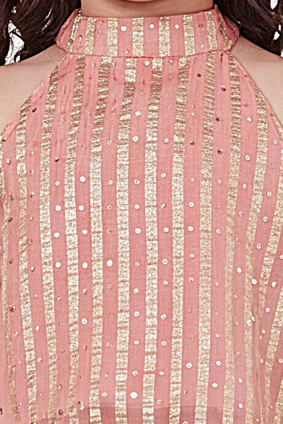 Peach Zari and Sequins work Palazzo Set for Girls