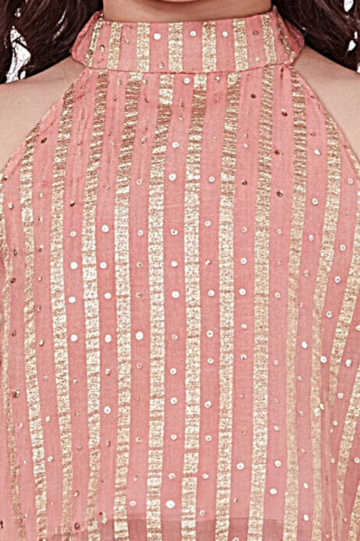 Peach Zari and Sequins work Palazzo Set for Girls